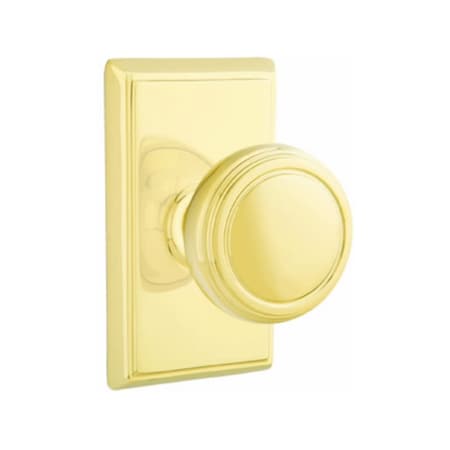 Emtek Norwich Knob 2-3/8 in Backset Passage w/Rectangular Rose for 1-1/4 in to 2 in Door Unlacquered Brass 8121NWUS3NL